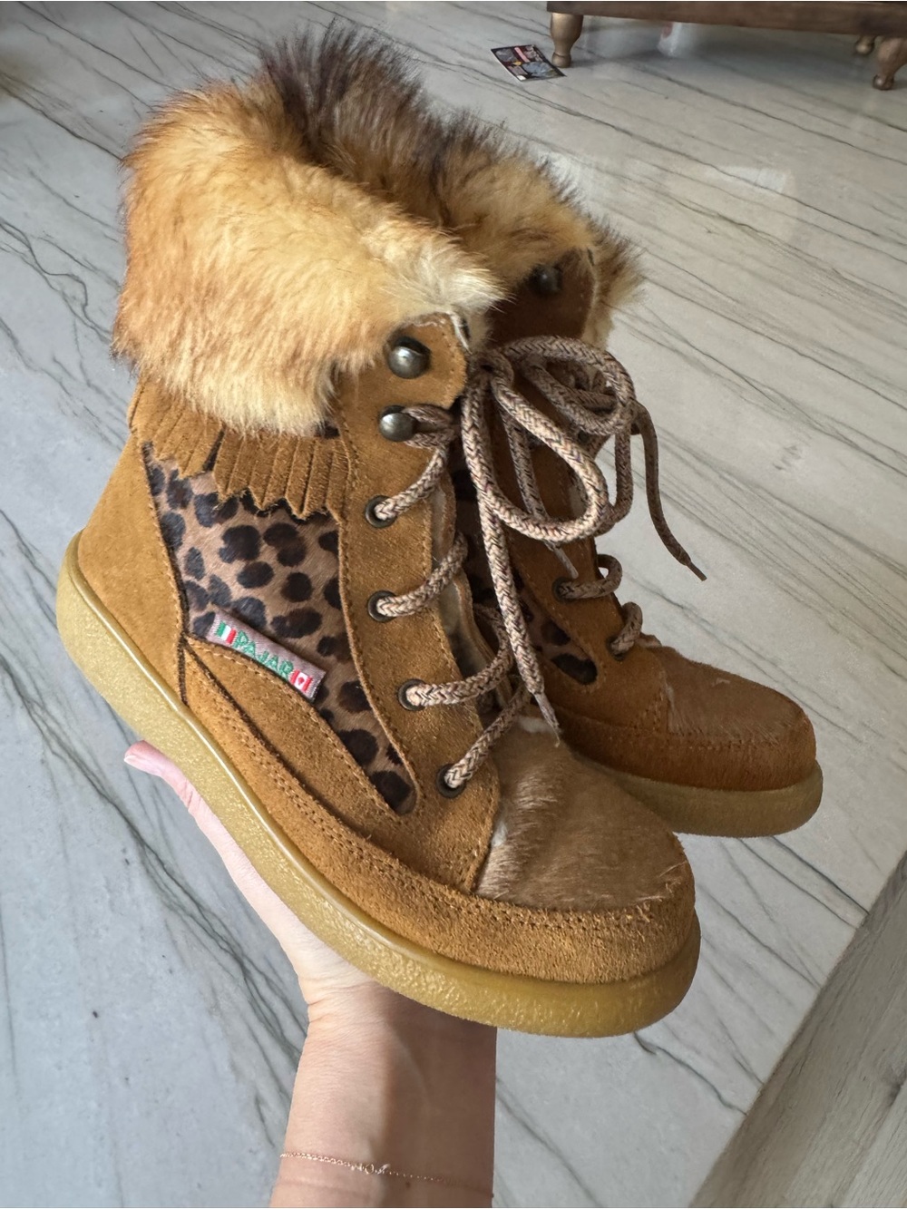 Pajar Brown Faux Fur & Leopard-Accent Winter Boots